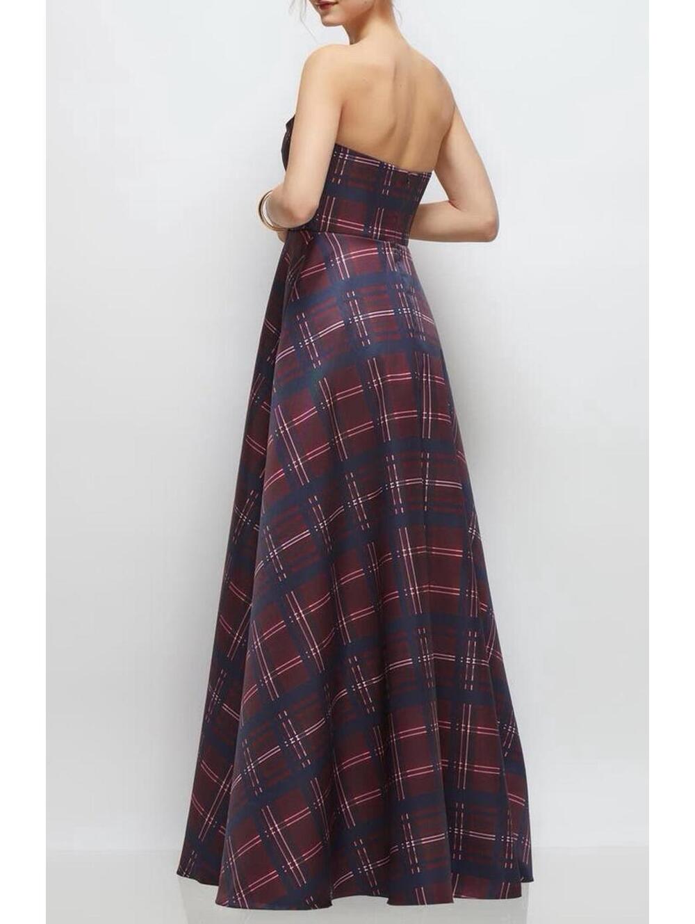 New Dessy Collection Tartan Strapless Gown In Cabernet Midnight Size 18 $325 - Picture 2 of 9